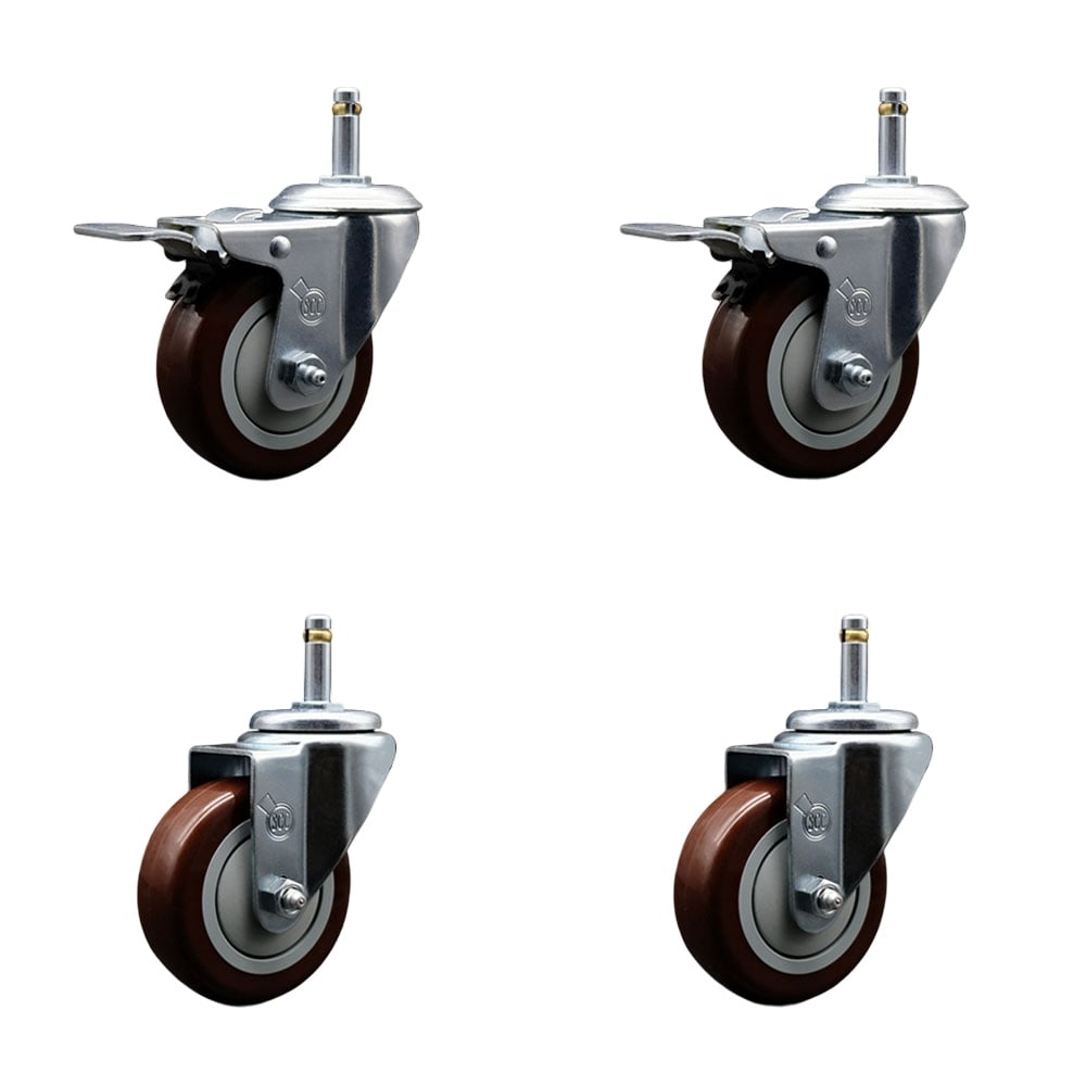 SCC-GRTTL20S3514-PPUB-MRN-716138-2S2 Polyurethane Swivel Grip Ring Stem Caster with 3.5 x 1.25 in. Maroon Wheels & 0.43 in. Stems - Set of 4