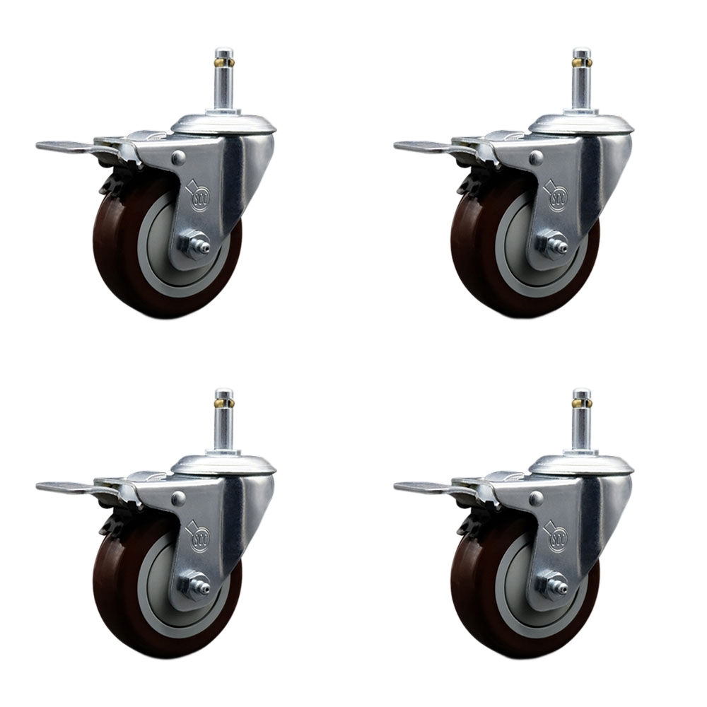 SCC-GRTTL20S414-PPUB-MRN-716138-4 Polyurethane Swivel Grip Ring Stem Caster with 4 x 1.25 in. Maroon Wheels & 0.43 in. Stems - Set of 4