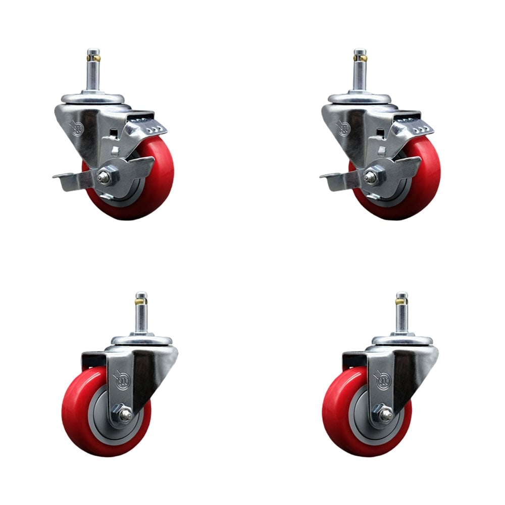 SCC-GR20S314-PPUB-RED-TLB-716138-2S2 Polyurethane Swivel Grip Ring Stem Caster with 3 x 1.25 in. Red Wheels & 0.43 in. Stems - Set of 4