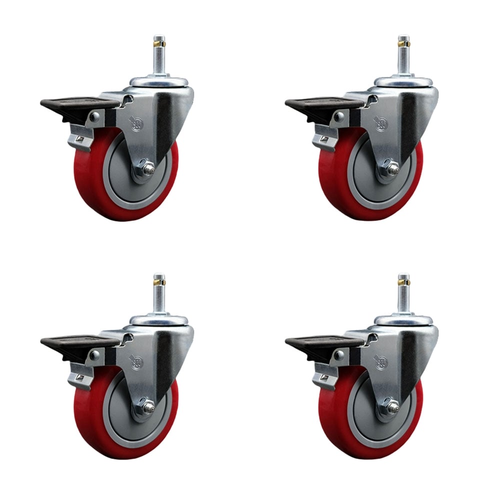 SCC-GR20S414-PPUB-RED-PLB-716138-4 Polyurethane Swivel Grip Ring Stem Caster with 4 x 1.25 in. Red Wheels & 0.43 in. Stems - Set of 4