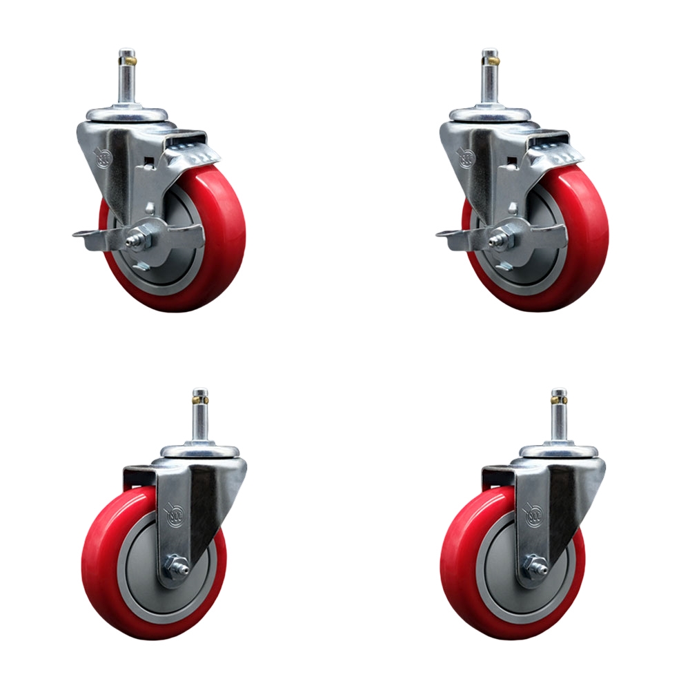 SCC-GR20S414-PPUB-RED-TLB-716138-2S2 Polyurethane Swivel Grip Ring Stem Caster with 4 x 1.25 in. Red Wheels & 0.43 in. Stems - Set of 4