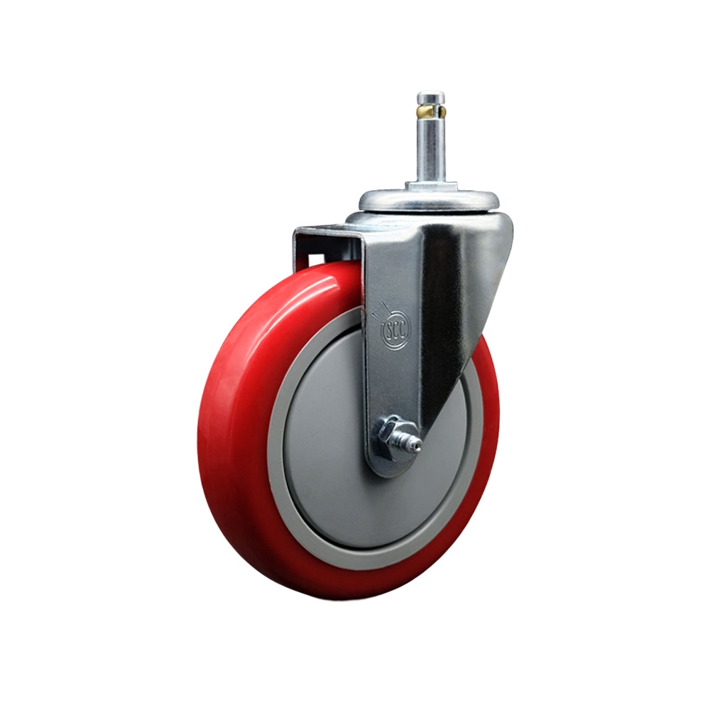 SCC-GR20S514-PPUB-RED-716138 Polyurethane Swivel Grip Ring Stem Caster with 5 x 1.25 in. Red Wheel & 0.43 in. Stem