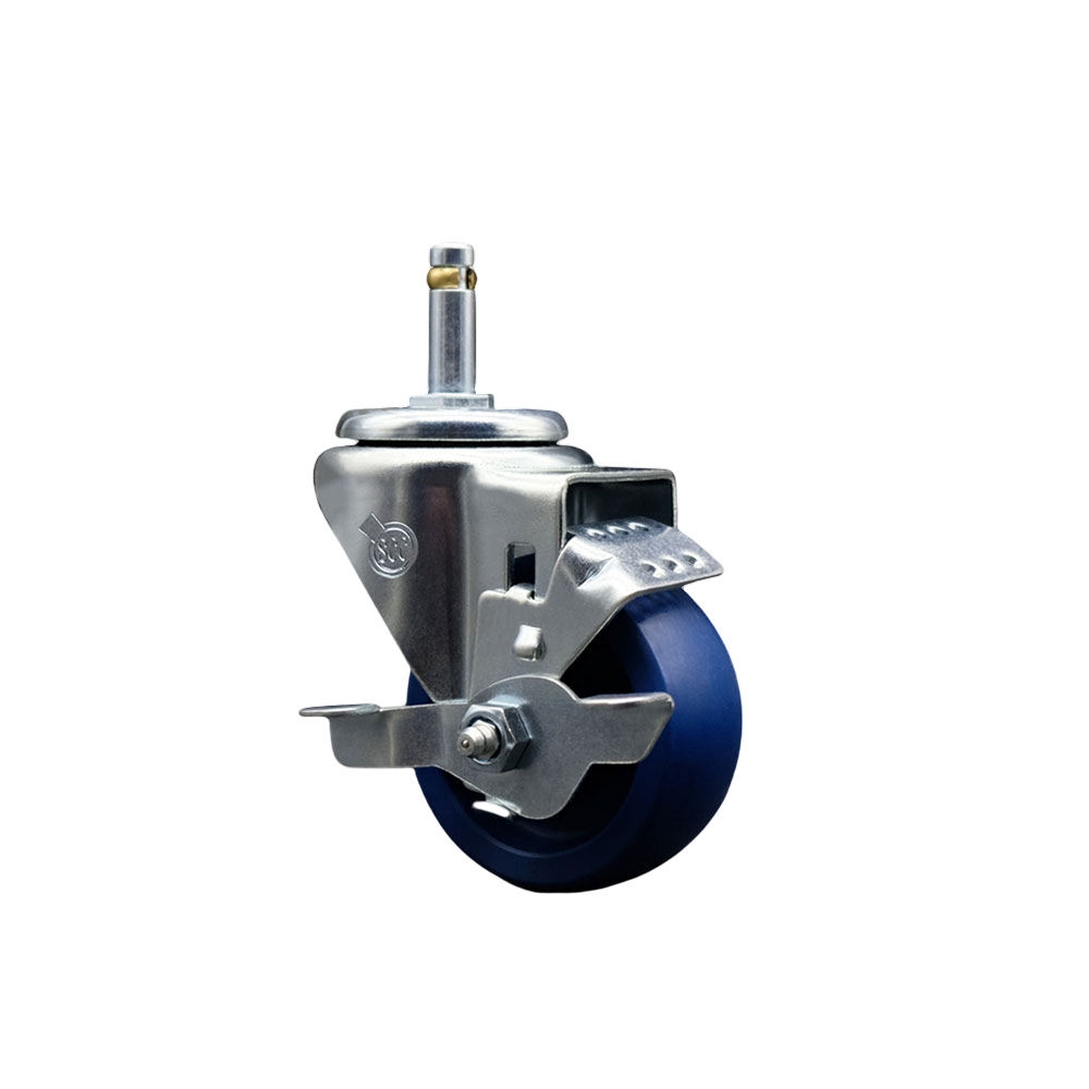 SCC-GR20S314-SPUS-TLB-716138 Solid Polyurethane Swivel Grip Ring Stem Caster with 3 x 1.25 in. Blue Wheel & 0.43 in. Stem & Top Locking Brake
