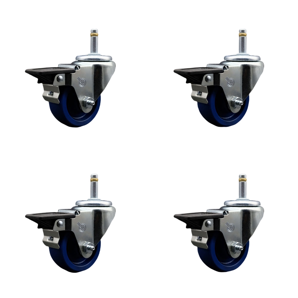 SCC-GR20S314-SPUS-PLB-716138-4 Solid Polyurethane Swivel Grip Ring Stem Caster with 3 x 1.25 in. Blue Wheels & 0.43 in. Stems - Set of 4