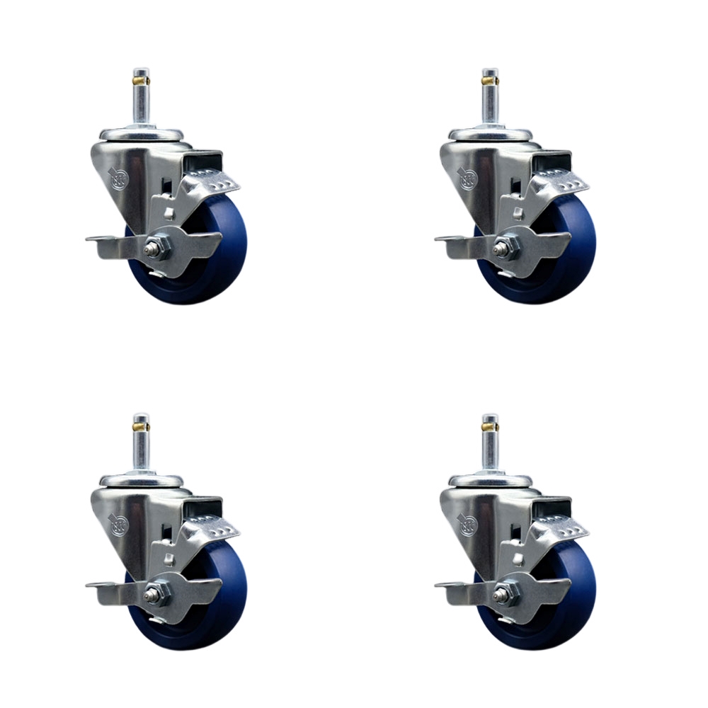 SCC-GR20S314-SPUS-TLB-716138-4 Solid Polyurethane Swivel Grip Ring Stem Caster with 3 x 1.25 in. Blue Wheels & 0.43 in. Stems - Set of 4