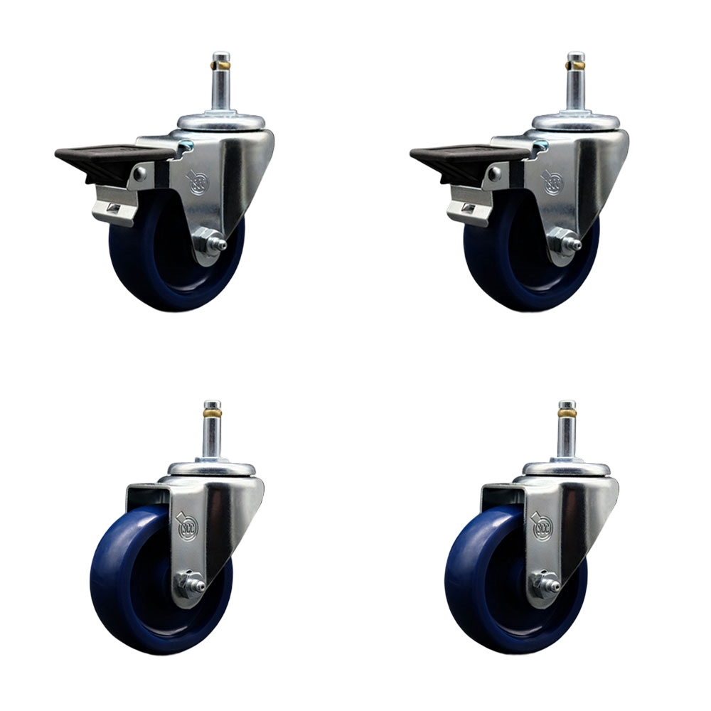 SCC-GR20S3514-SPUS-PLB-716138-2-S-2 Solid Polyurethane Swivel Grip Ring Stem Caster with 3.5 x 1.25 in. Blue Wheels & 0.43 in. Stems - Set of 4