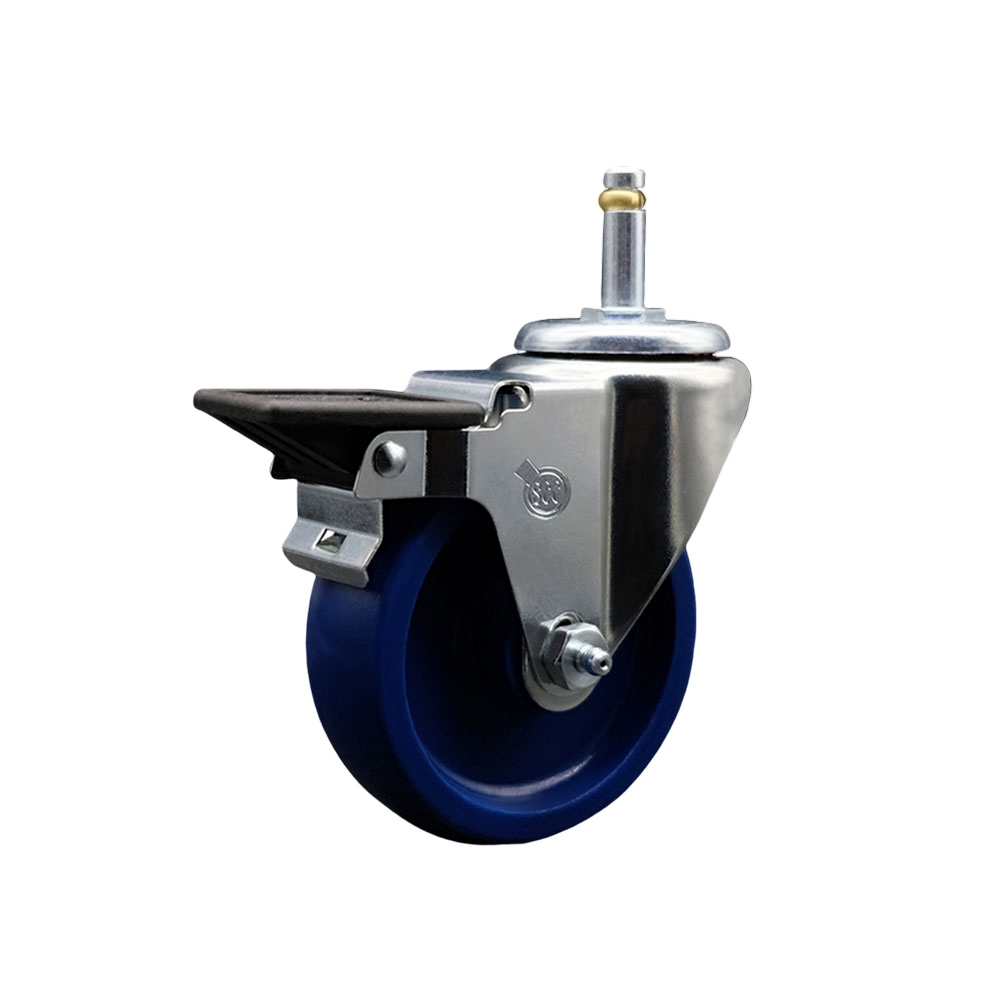 SCC-GR20S414-SPUS-PLB-716138 Solid Polyurethane Swivel Grip Ring Stem Caster with 4 x 1.25 in. Blue Wheel & 0.43 in. Stem & Posi Locking Brake