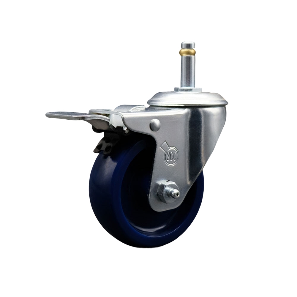 SCC-GRTTL20S414-SPUS-716138 Solid Polyurethane Swivel Grip Ring Stem Caster with 4 x 1.25 in. Blue Wheel & 0.43 in. Stem & Total Locking Brake
