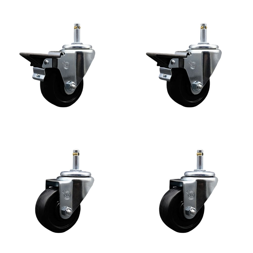 SCC-GR20S314-SRS-PLB-716138-2-S-2 Soft Rubber Swivel Grip Ring Stem Caster with 3 x 1.25 in. Black Wheels & 0.43 in. Stems - Set of 4