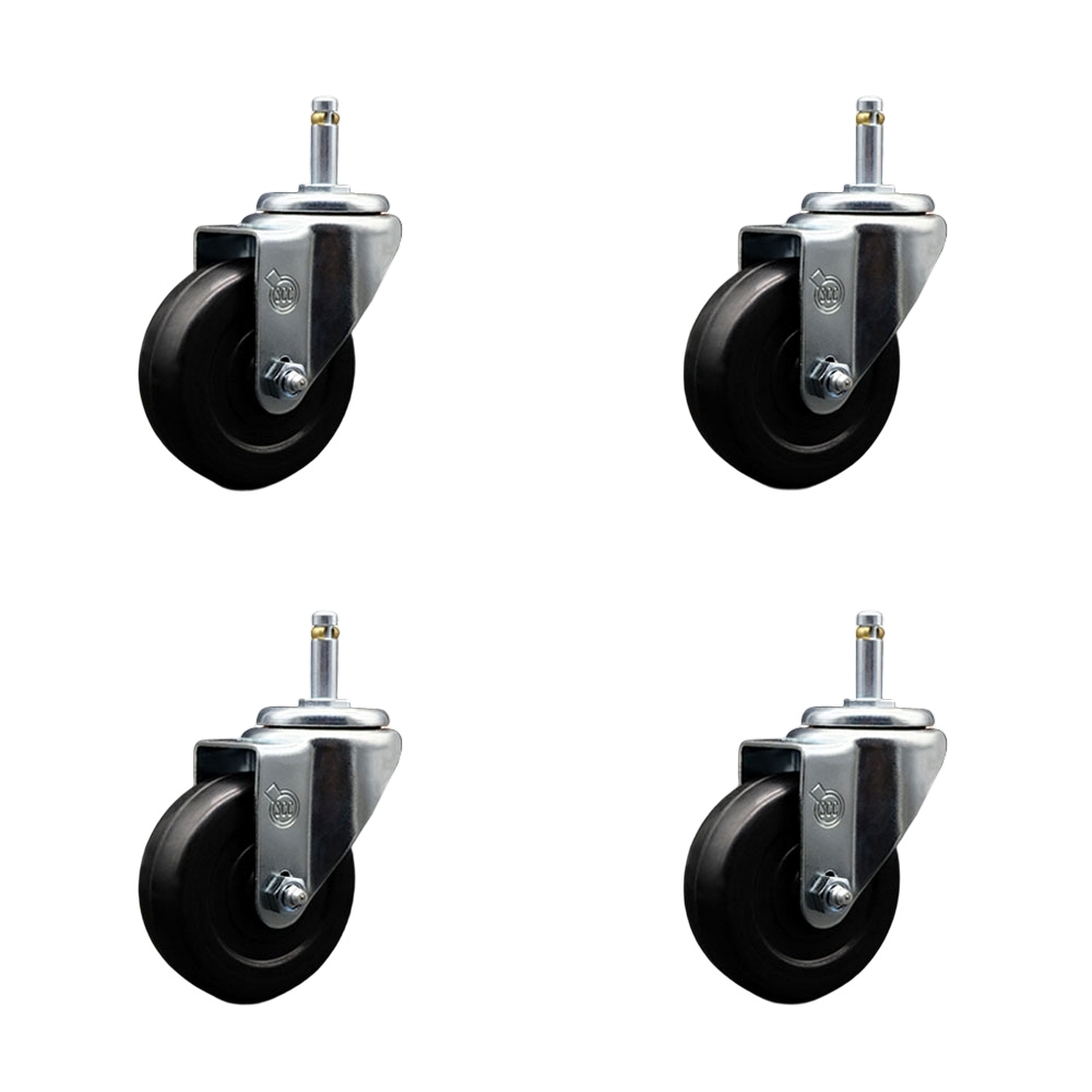 SCC-GR20S3514-SRS-716138-4 Soft Rubber Swivel Grip Ring Stem Caster with 3.5 x 1.25 in. Black Wheels & 0.43 in. Stems - Set of 4