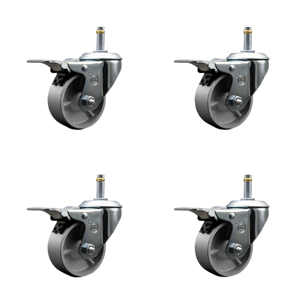 SCC-GRTTL20S314-SSS-716138-4 Semi Steel Cast Iron Swivel Grip Ring Stem Caster with 3 x 1.25 in. Silver Wheels & 0.43 in. Stems - Set of 4