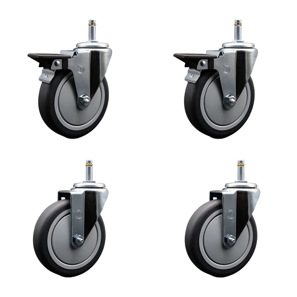 SCC-GR20S514-TPRB-PLB-716138-2-S-2 Thermoplastic Rubber Swivel Grip Ring Stem Caster, 5 x 1.25 in. Gray Wheels & 0.43 in. Stems - Set of 4