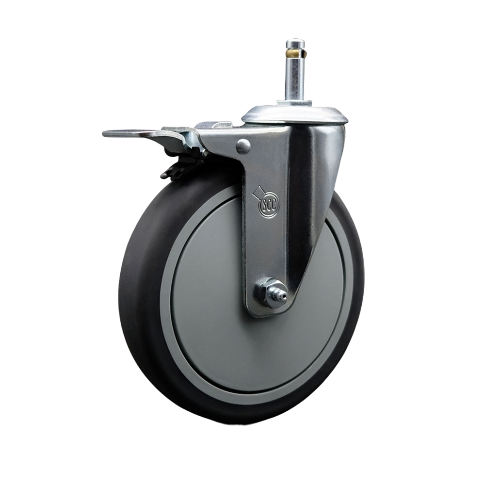 SCC-GRTTL20S614-TPRB-716138 Thermoplastic Rubber Swivel Grip Ring Stem Caster, 6 x 1.25 in. Gray Wheel & 0.43 in. Stem & Total Locking Brake