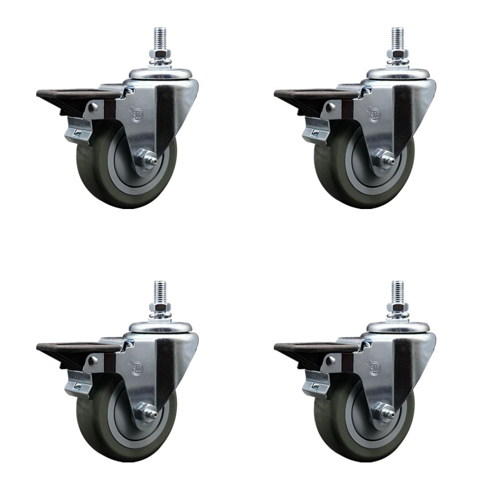 SCC-TS20S3514-PPUB-PLB-121315-4 Polyurethane Swivel Threaded Stem Caster with 3.5 x 1.25 in. Gray Wheels & 0.5 in. Stems - Set of 4