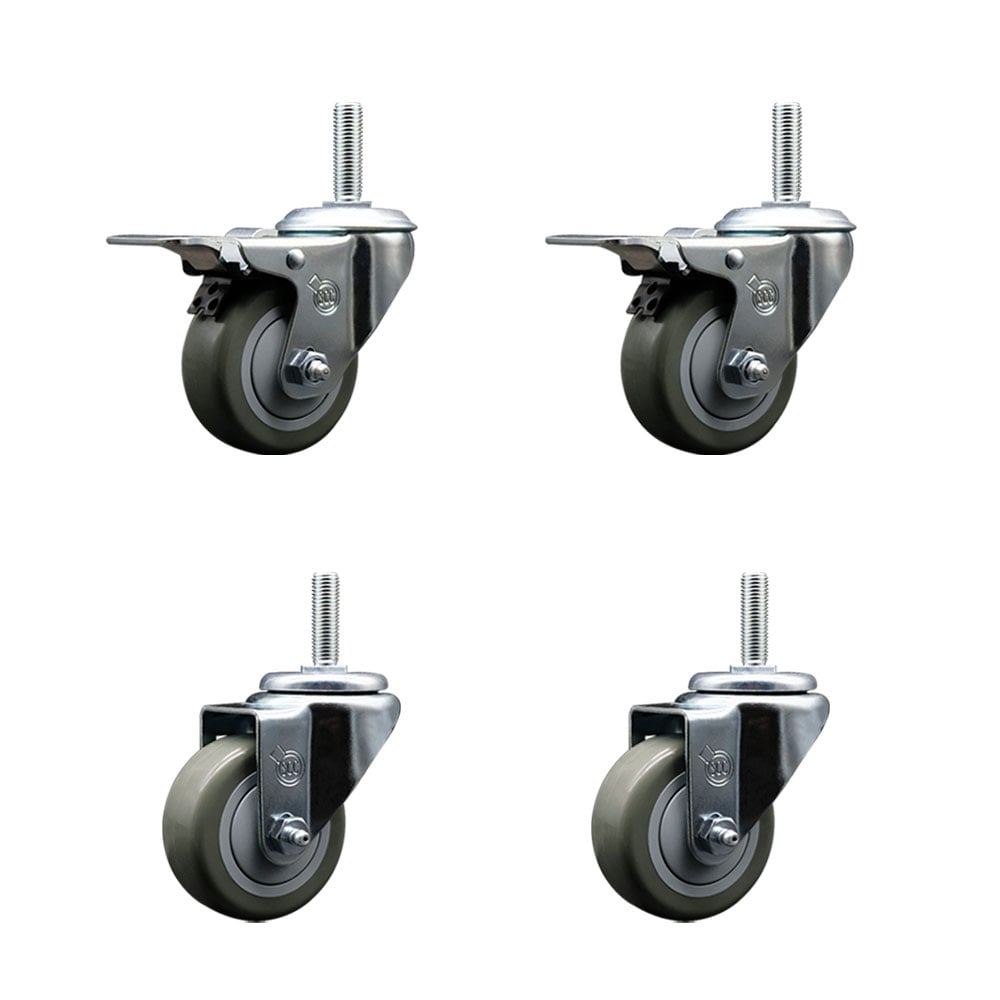 SCC-TSTTL20S314-PPUB-34212-2-S-2 Polyurethane Swivel Threaded Stem Caster with 3 x 1.25 in. Gray Wheels & 0.75 in. Stems - Set of 4