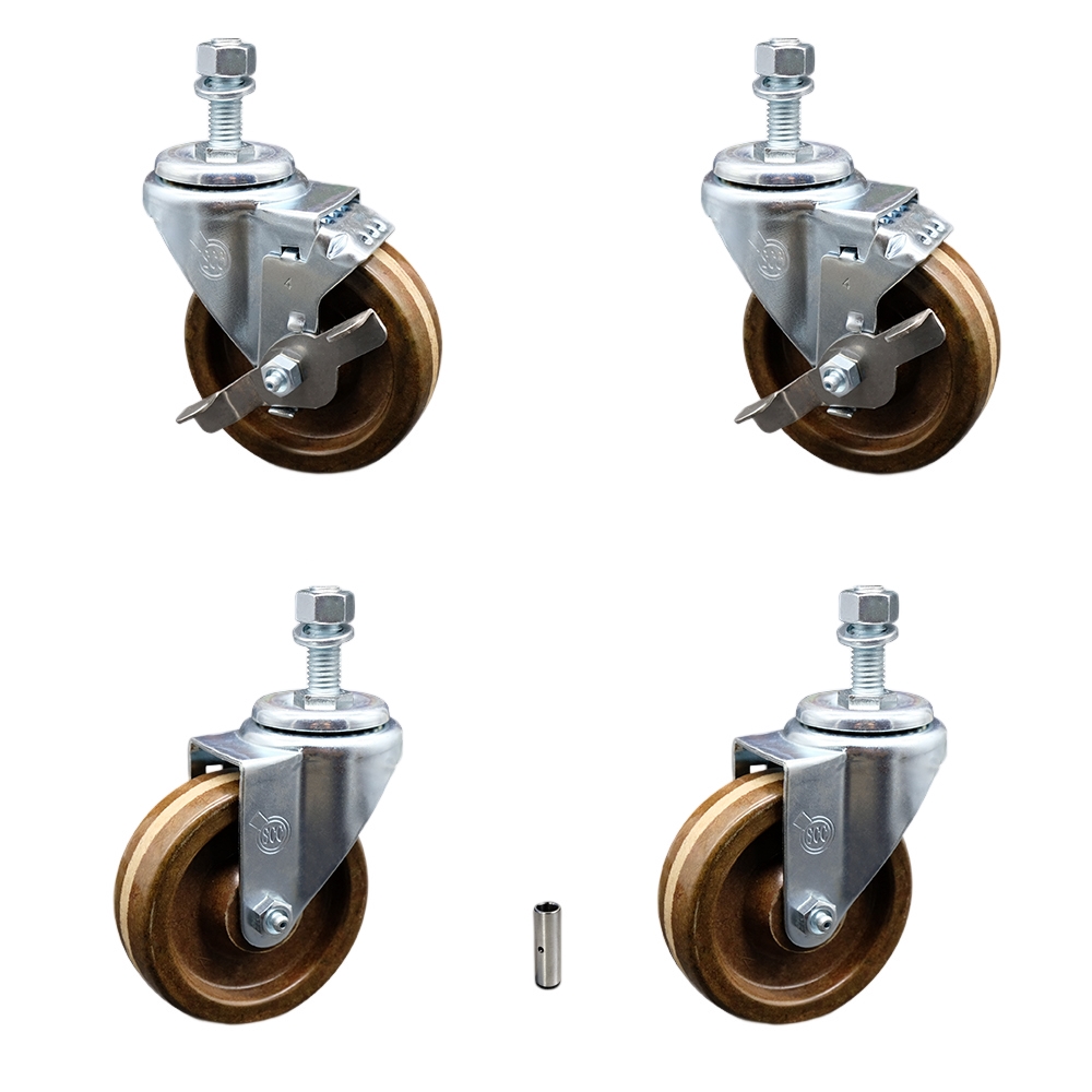 SCC-TS20S414-PHSHT-M1215-2-TLB-2 High Temperature Phenolic Swivel Threaded Stem Caster 4 x 1.25 in. Brown Wheels & 12 mm Stems - Set of 4