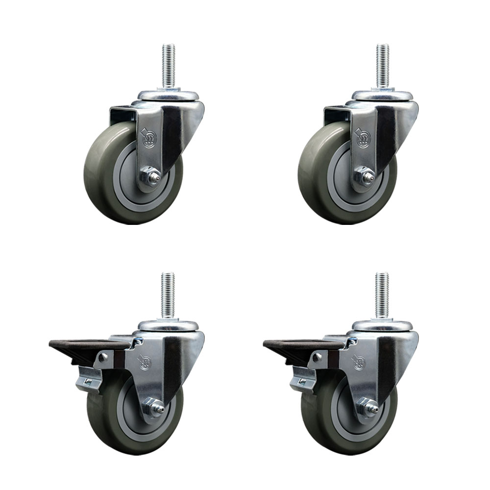 SCC-TS20S3514-PPUB-34212-2-PLB-2 Polyurethane Swivel Threaded Stem Caster with 3.5 x 1.25 in. Gray Wheels & 0.75 in. Stems - Set of 4