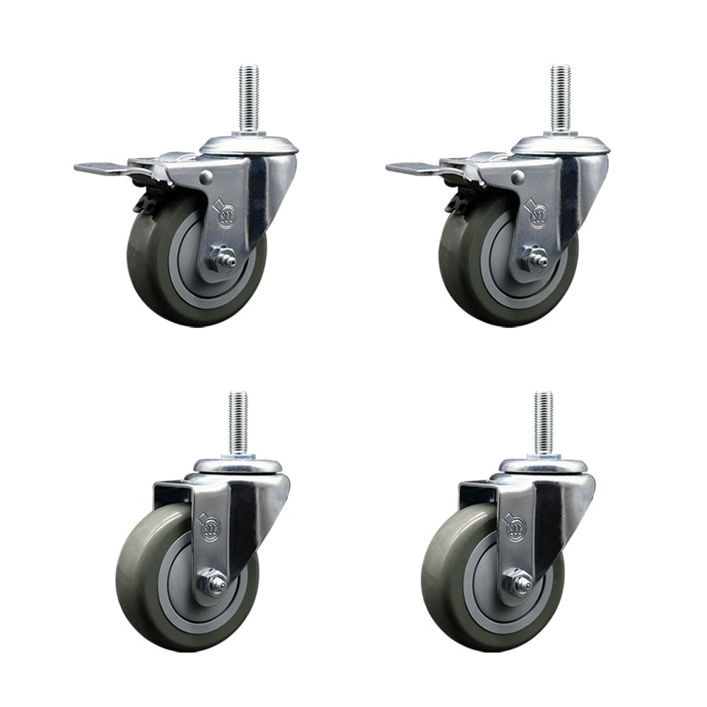 SCC-TSTTL20S3514-PPUB-34212-2-S-2 Polyurethane Swivel Threaded Stem Caster with 3.5 x 1.25 in. Gray Wheels & 0.75 in. Stems - Set of 4
