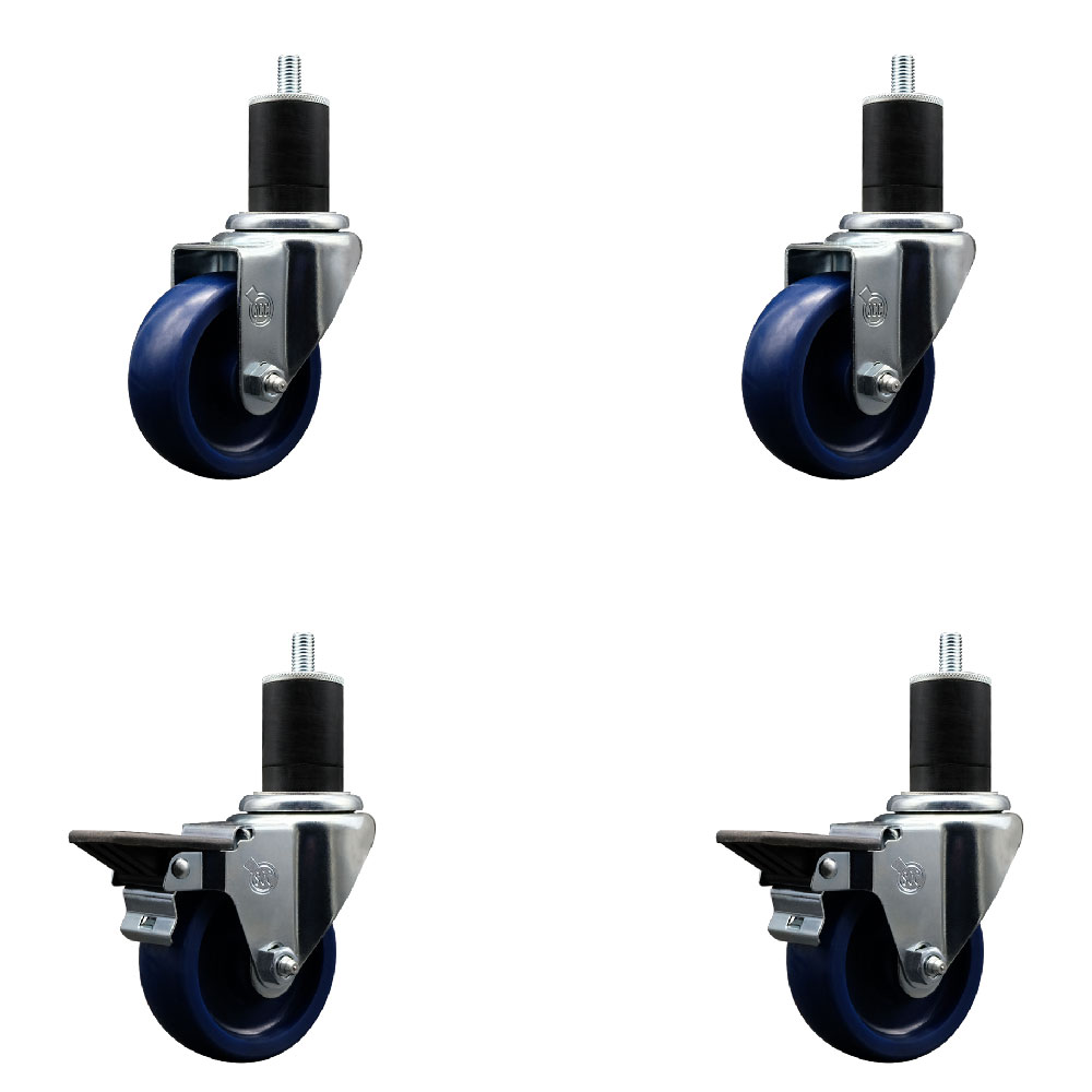 SCC-EX20S3514-SPUS-2-PLB-2-134 Solid Polyurethane Swivel Expanding Stem Caster with 3.5 in. Blue Wheels & 1.75 in. Stems - Set of 4