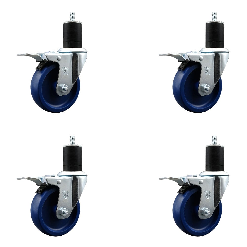 SCC-EXTTL20S414-SPUS-134-4 Solid Polyurethane Swivel Expanding Stem Caster with 4 in. Blue Wheels & 1.75 in. Stems - Set of 4