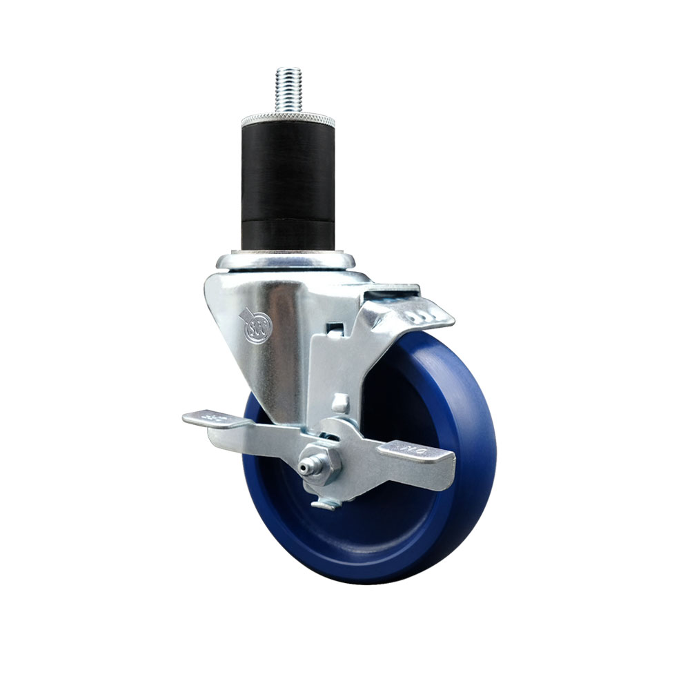 SCC-SSEX20S414-SPUS-TLB-134 Stainless Steel Solid Polyurethane Expanding Stem Swivel Caster with 4 in. Blue Wheel & 1.75 in. Stem & Top Locking Brake