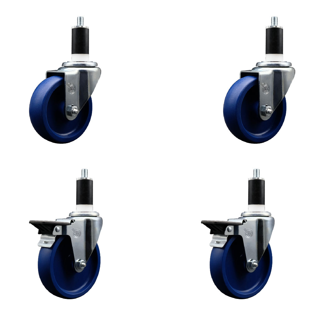 SCC-EX20S414-SPUS-2-PLB-2-138 Solid Polyurethane Swivel Expanding Stem Caster with 4 in. Blue Wheels & 1.38 in. Stems - Set of 4