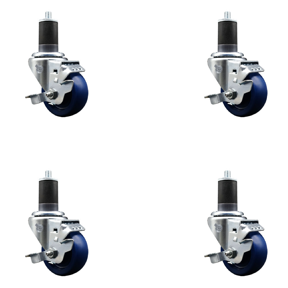 SCC-EX20S314-SPUS-TLB-158-4 Solid Polyurethane Swivel Expanding Stem Caster with 3 in. Blue Wheels & 1.63 in. Stems - Set of 4