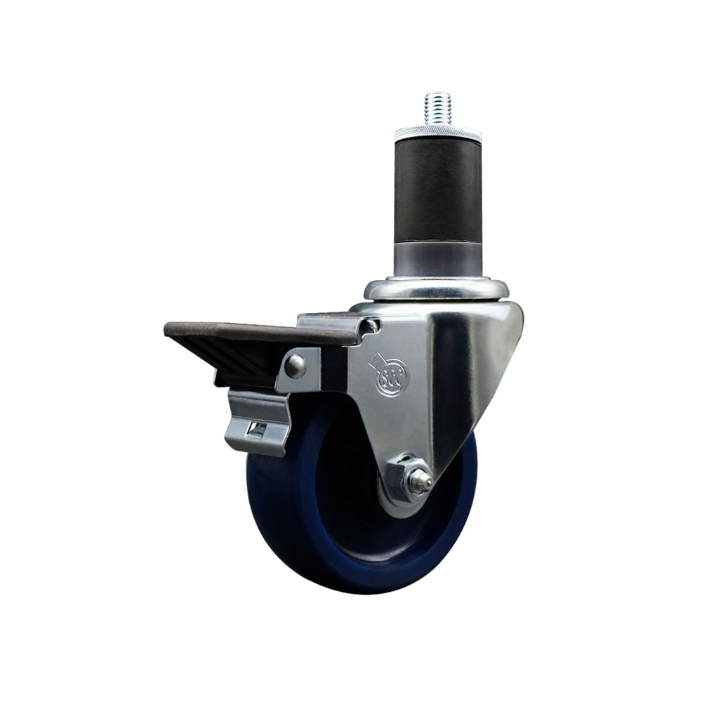 SCC-EX20S3514-SPUS-PLB-158 Solid Polyurethane Expanding Stem Swivel Caster with 3.5 in. Blue Wheel & 1.63 in. Stem & Posi Locking Brake