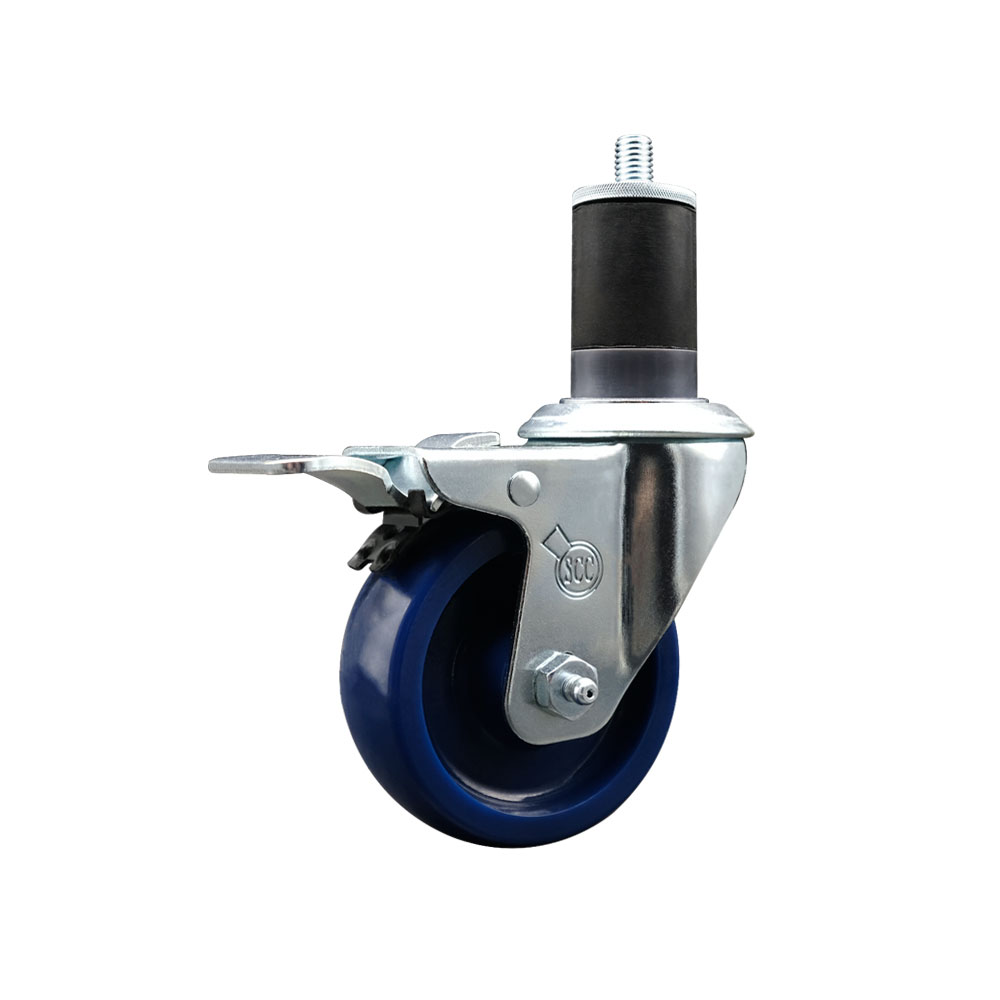 SCC-EXTTL20S3514-SPUS-158 Solid Polyurethane Expanding Stem Swivel Caster with 3.5 in. Blue Wheel & 1.63 in. Stem & Total Locking Brake