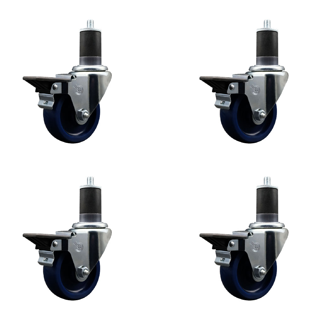 SCC-EX20S3514-SPUS-PLB-158-4 Solid Polyurethane Swivel Expanding Stem Caster with 3.5 in. Blue Wheels & 1.63 in. Stems - Set of 4