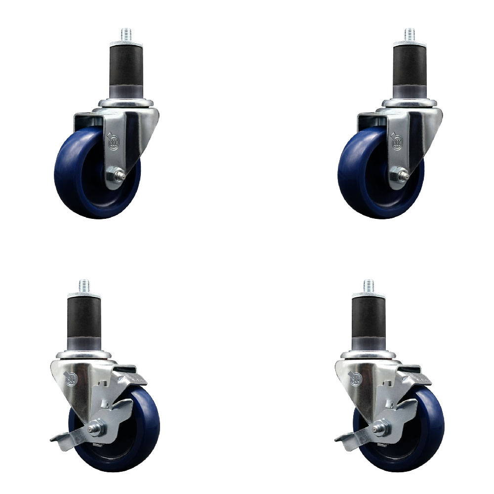 SCC-EX20S3514-SPUS-2-TLB-2-158 Solid Polyurethane Swivel Expanding Stem Caster with 3.5 in. Blue Wheels & 1.63 in. Stems - Set of 4