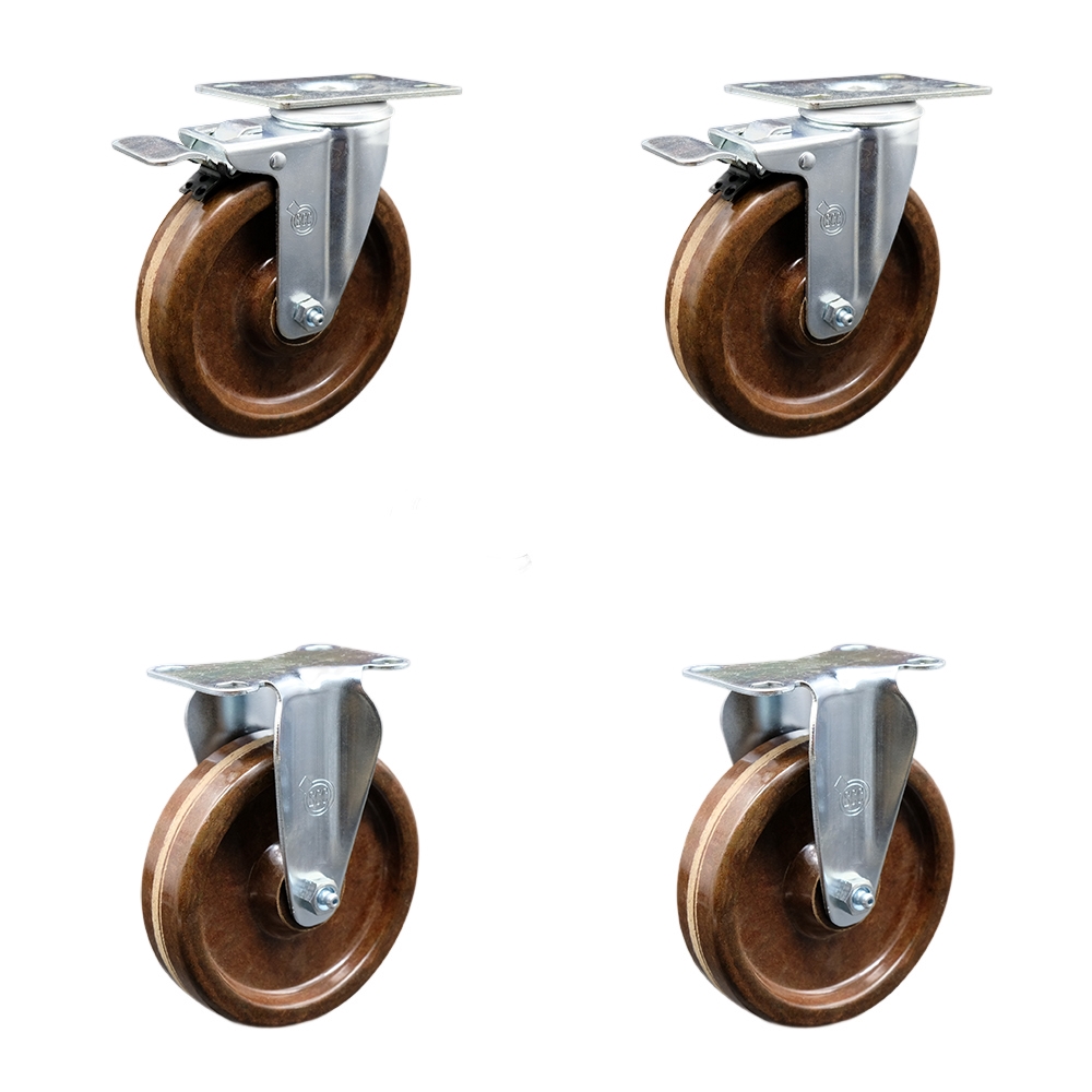 SCC-TTL20S514-PHSHT-2-R-2 High Temperature Phenolic Swivel Top Plate Caster with 5 in. Wheels - Set of 4