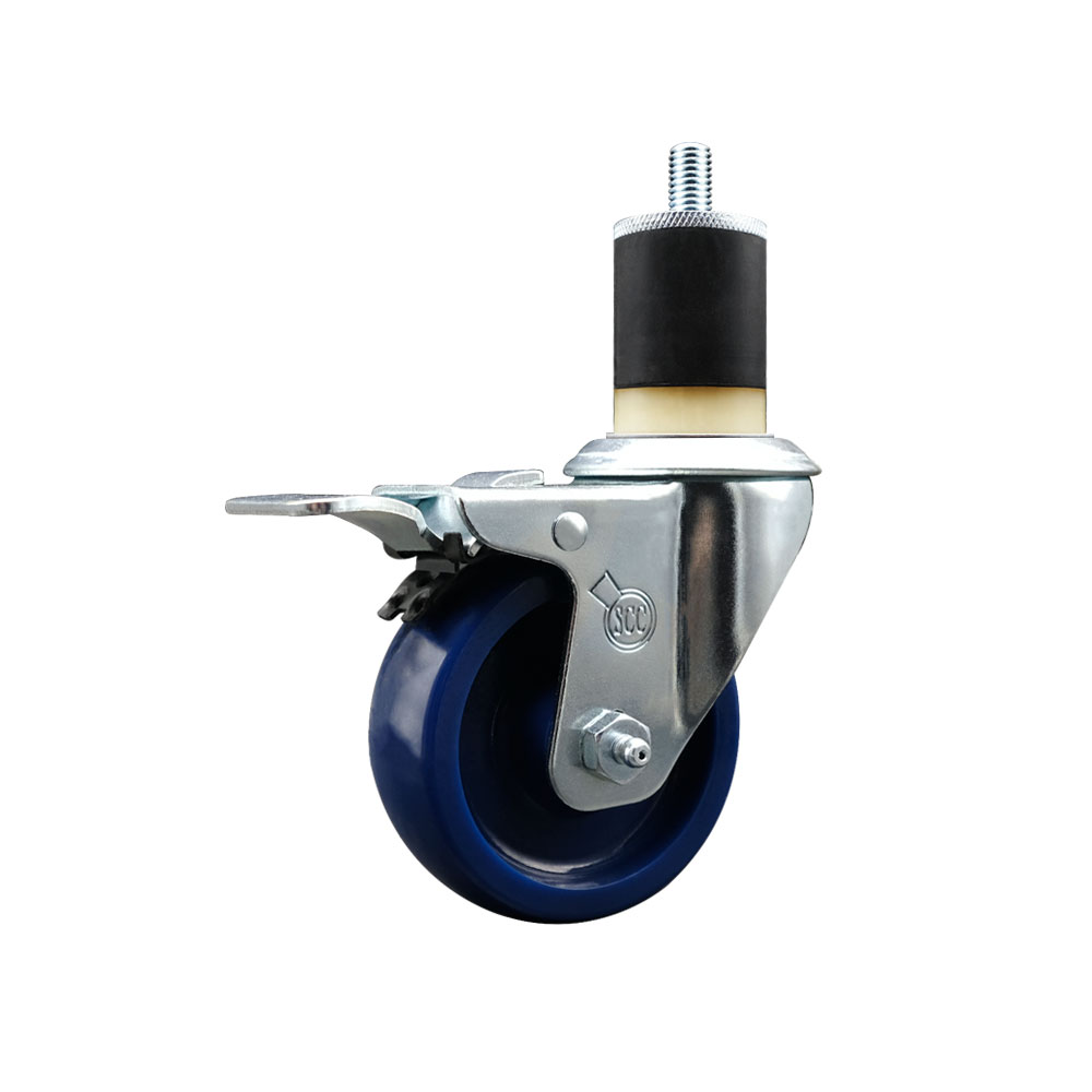 SCC-EXTTL20S3514-SPUS-178 Solid Polyurethane Expanding Stem Swivel Caster with 3.5 in. Blue Wheel & 1.87 in. Stem & Total Locking Brake