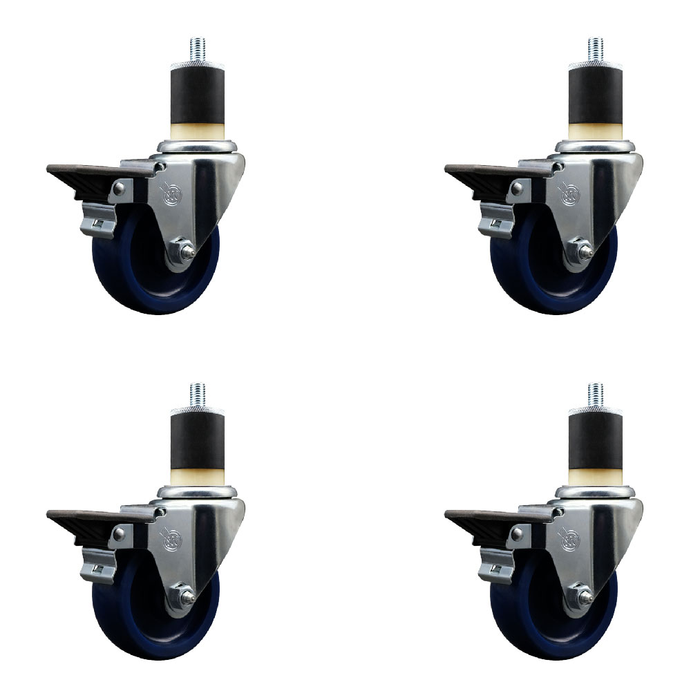 SCC-EX20S3514-SPUS-PLB-178-4 Solid Polyurethane Swivel Expanding Stem Caster with 3.5 in. Blue Wheels & 1.87 in. Stems - Set of 4