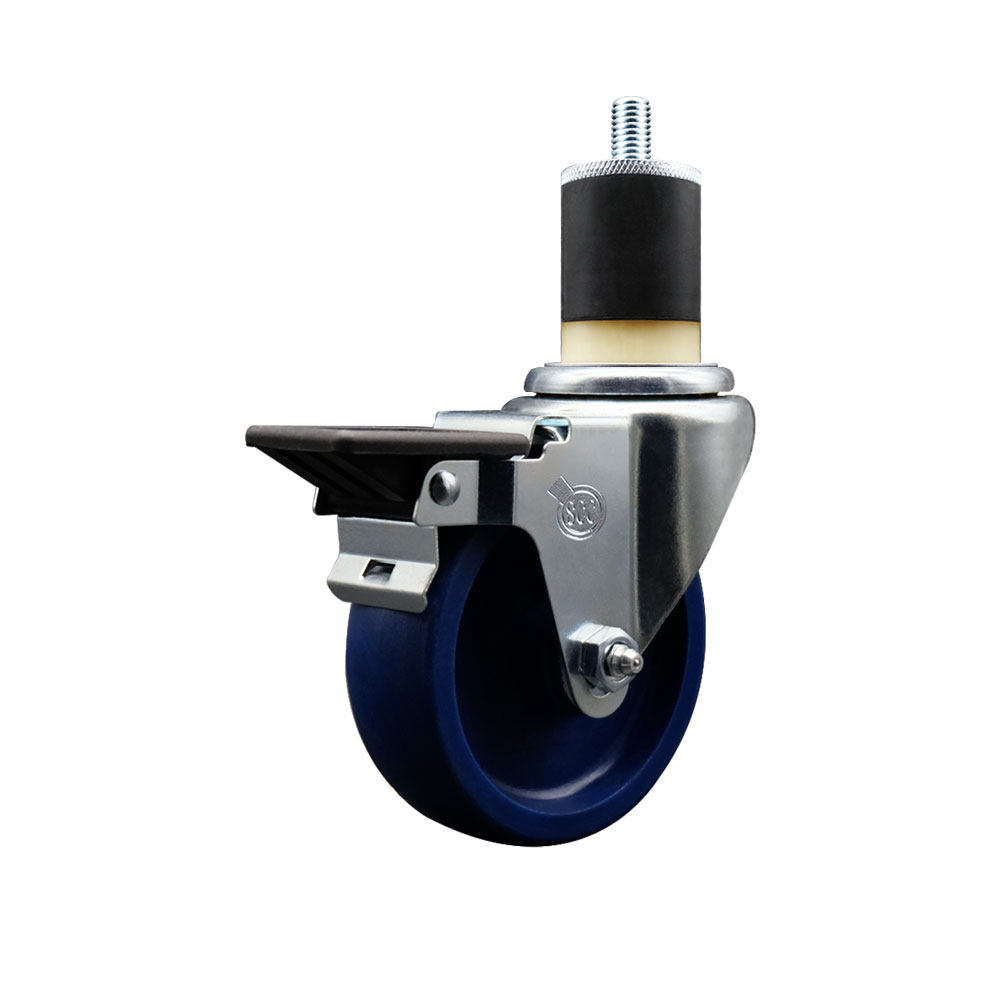 SCC-EX20S414-SPUS-PLB-178 Solid Polyurethane Expanding Stem Swivel Caster with 4 in. Blue Wheel & 1.87 in. Stem & Posi Locking Brake