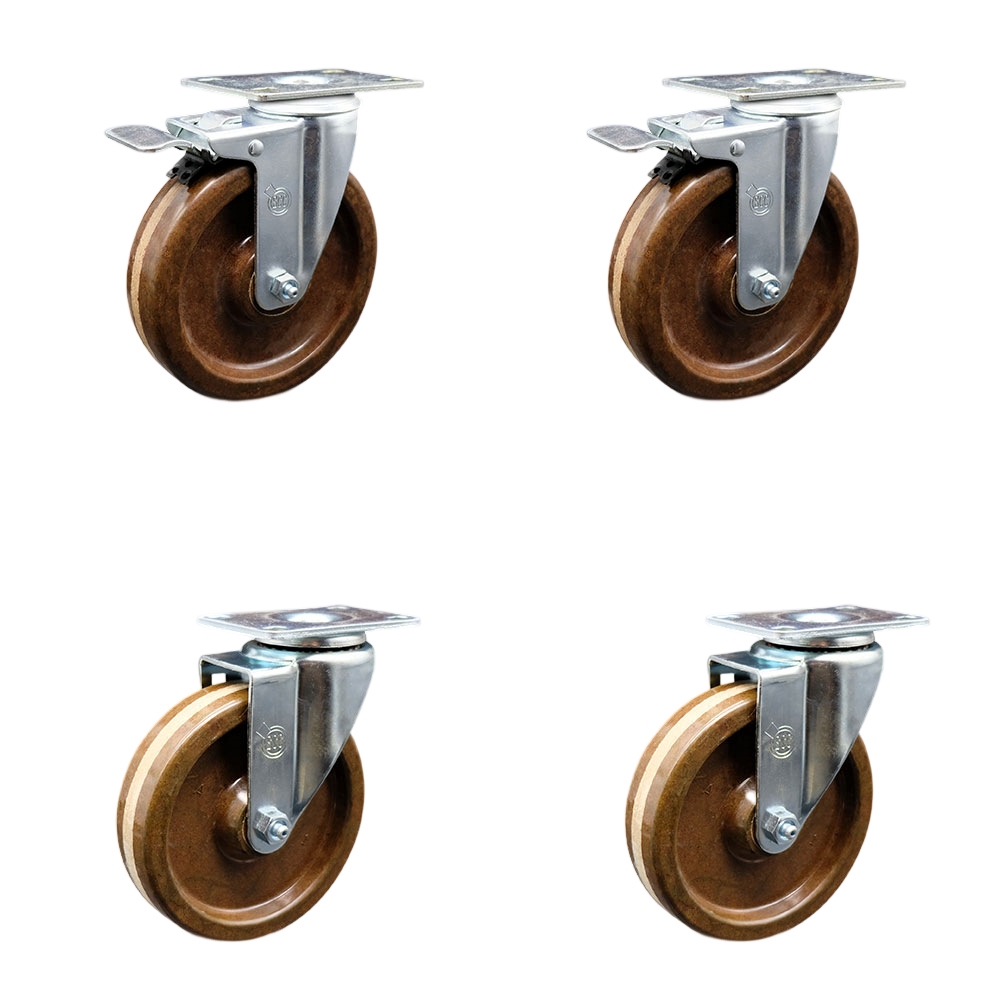 SCC-TTL20S514-PHSHT-2-S-2 High Temperature Phenolic Swivel Top Plate Caster with 5 in. Wheels - Set of 4