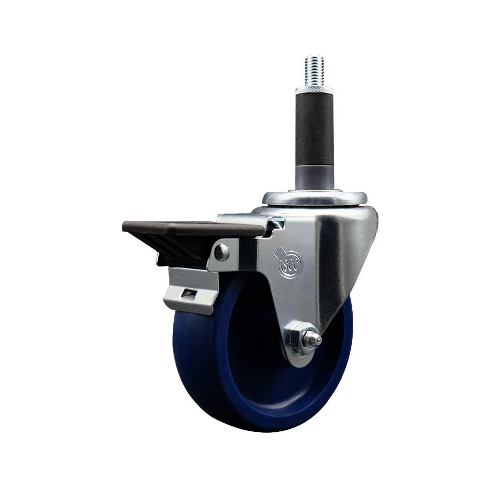 SCC-EX20S414-SPUS-PLB-1 Solid Polyurethane Expanding Stem Swivel Caster with 4 in. Blue Wheel & 1 in. Stem & Posi Locking Brake
