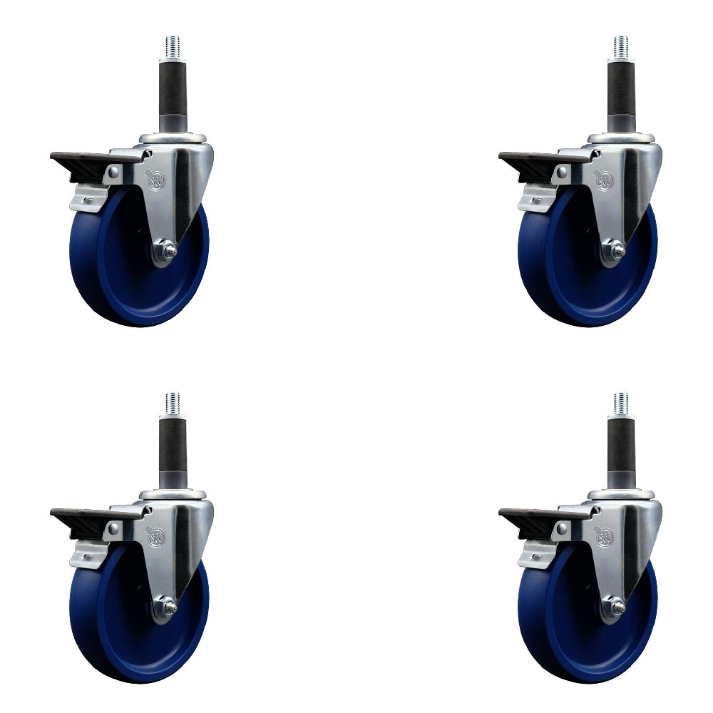 SCC-EX20S514-SPUS-PLB-1-4 Solid Polyurethane Swivel Expanding Stem Caster with 5 in. Blue Wheels & 1 in. Stems - Set of 4
