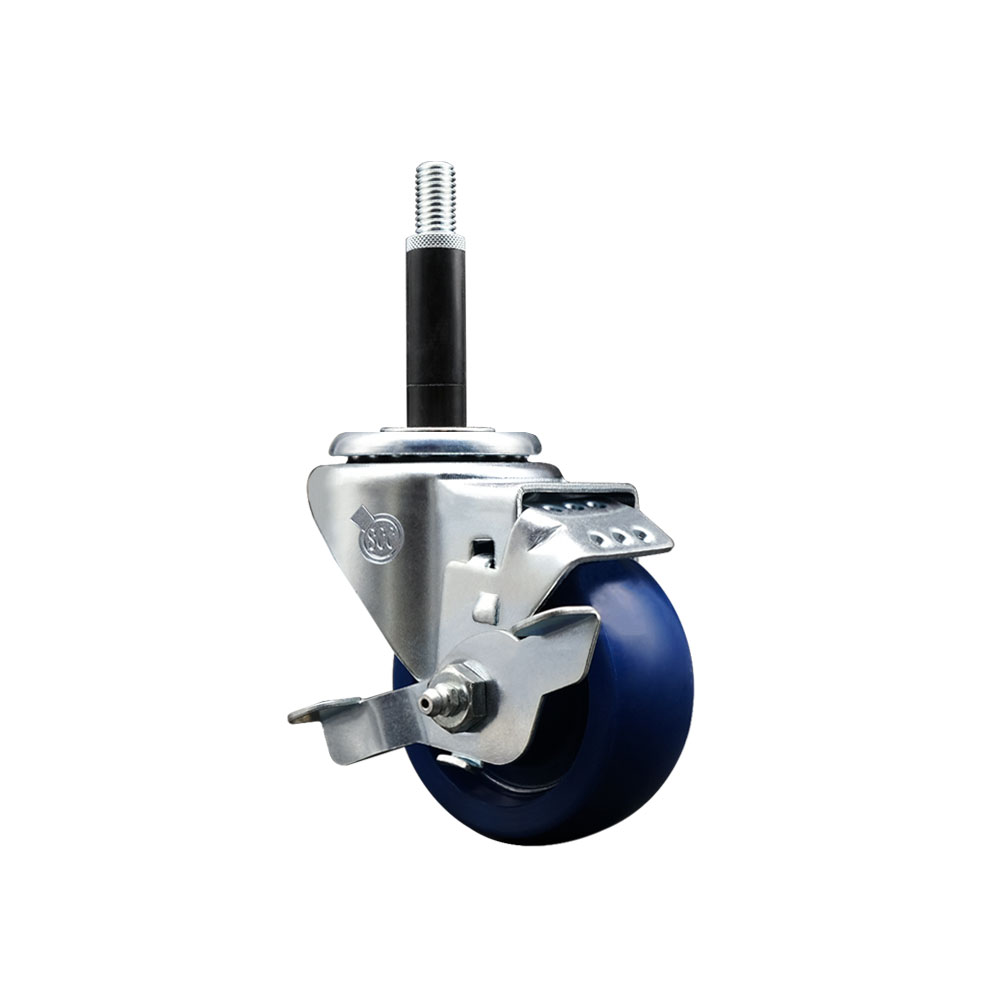 SCC-EX20S314-SPUS-TLB-34 Solid Polyurethane Expanding Stem Swivel Caster with 3 in. Blue Wheel & 0.75 in. Stem & Top Locking Brake