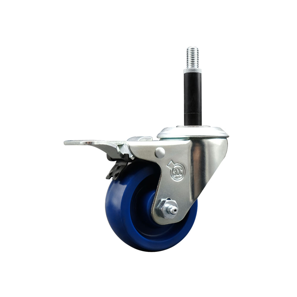 SCC-EXTTL20S314-SPUS-34 Solid Polyurethane Expanding Stem Swivel Caster with 3 in. Blue Wheel & 0.75 in. Stem & Total Locking Brake