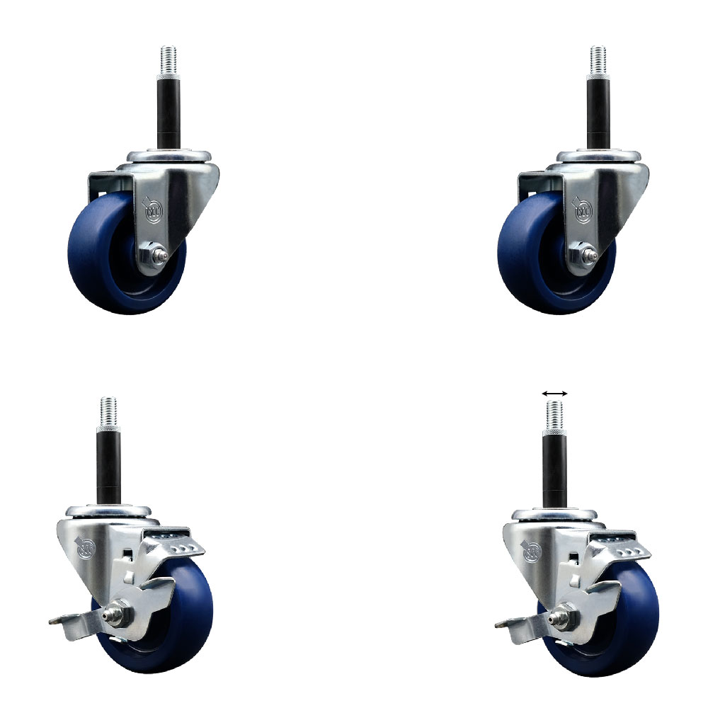 SCC-EX20S314-SPUS-2-TLB-2-34 Solid Polyurethane Swivel Expanding Stem Caster with 3 in. Blue Wheels & 0.75 in. Stems - Set of 4