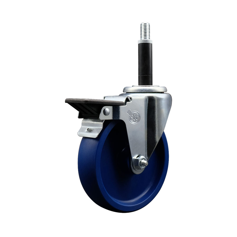 SCC-EX20S514-SPUS-PLB-34 Solid Polyurethane Expanding Stem Swivel Caster with 5 in. Blue Wheel & 0.75 in. Stem & Posi Locking Brake