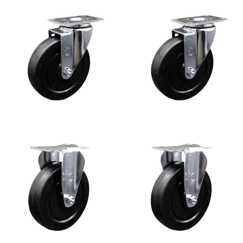 SCC-20S514-SRS-TP3-2-R-2 Swivel Caster with 2 Rigid, Casters, 5 in. Soft Rubber Wheel - 4 x 4.5 in. Overall Top Plate - Set of 4