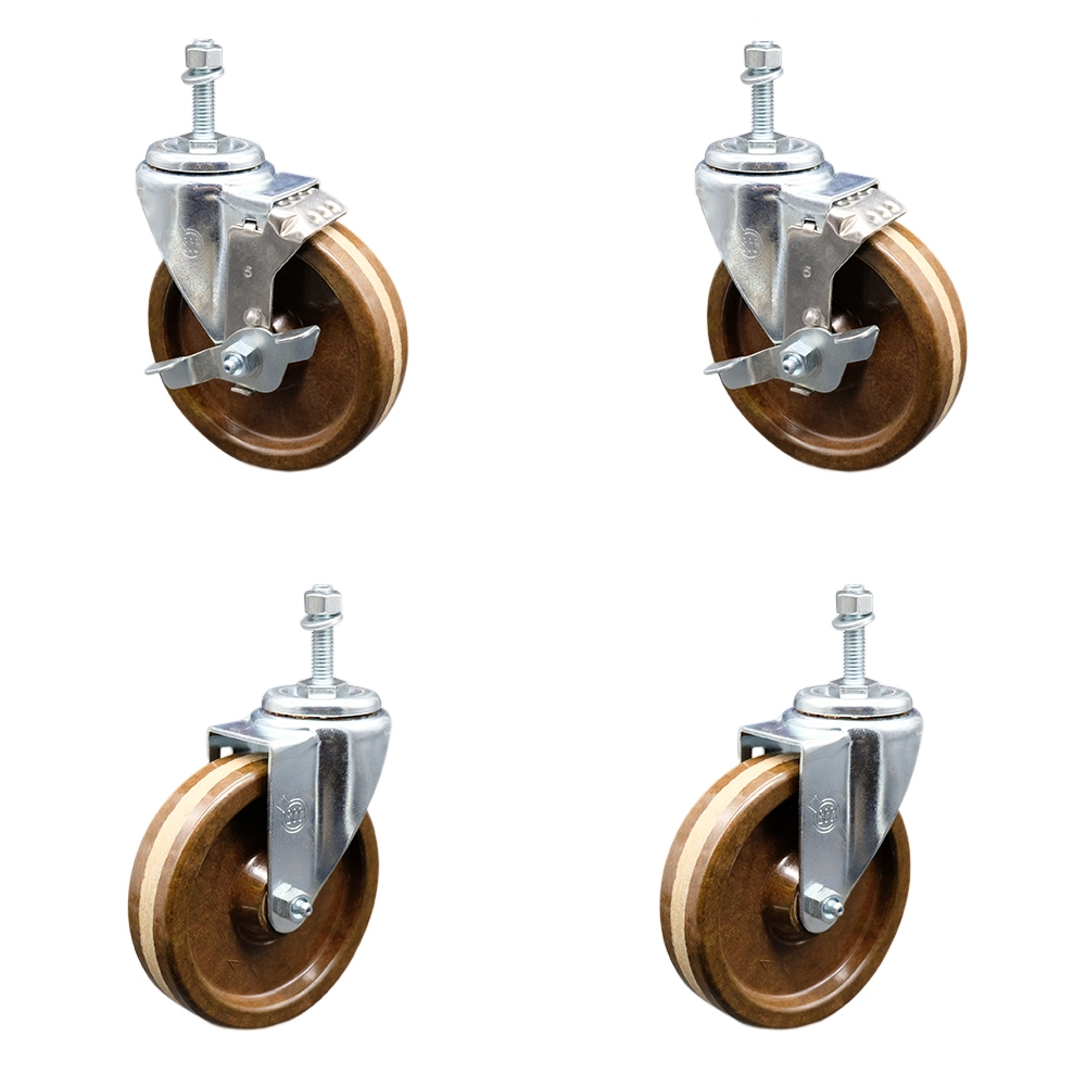 SCC-TS20S514-PHSHT-M1015-2-TLB-2 High Temperature Phenolic Swivel Threaded Stem Caster 5 x 1.25 in. Brown Wheels & 10 mm Stems - Set of 4