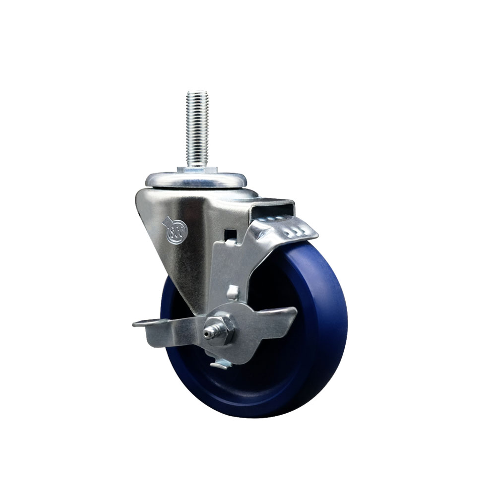 SCC-TS20S414-SPUS-TLB-58212 Solid Polyurethane Swivel Threaded Stem Caster with 4 x 1.25 in. Blue Wheel & 0.63 in. Stem & Top Locking Brake