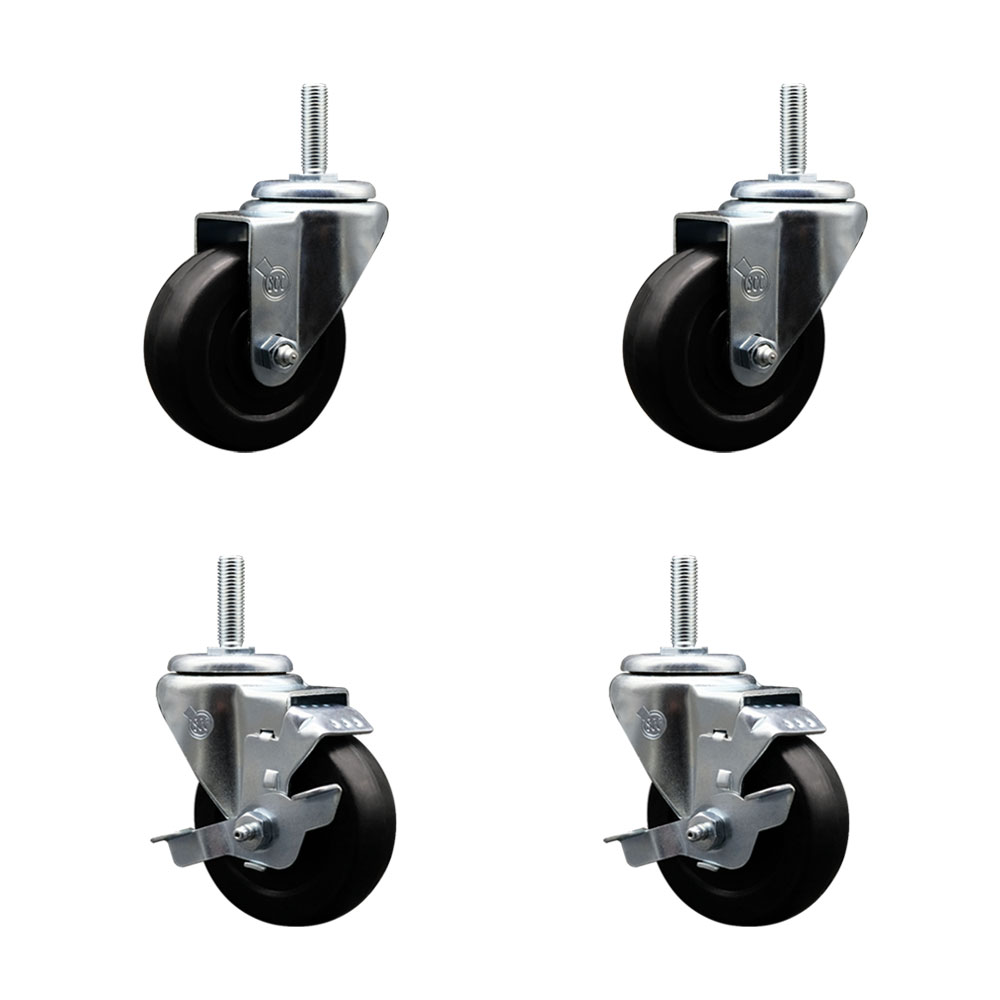 SCC-TS20S3514-SRS-34212-2-TLB-2 Soft Rubber Swivel Threaded Stem Caster with 3.5 x 1.25 in. Black Wheels & 0.75 in. Stems - Set of 4