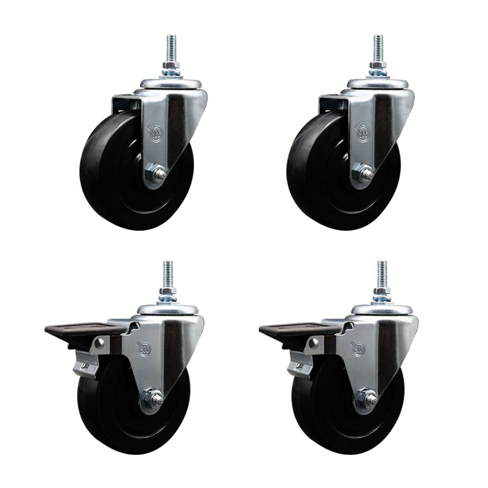 SCC-TS20S414-SRS-381615-2-PLB-2 Soft Rubber Swivel Threaded Stem Caster with 4 x 1.25 in. Black Wheels & 0.38 in. Stems - Set of 4