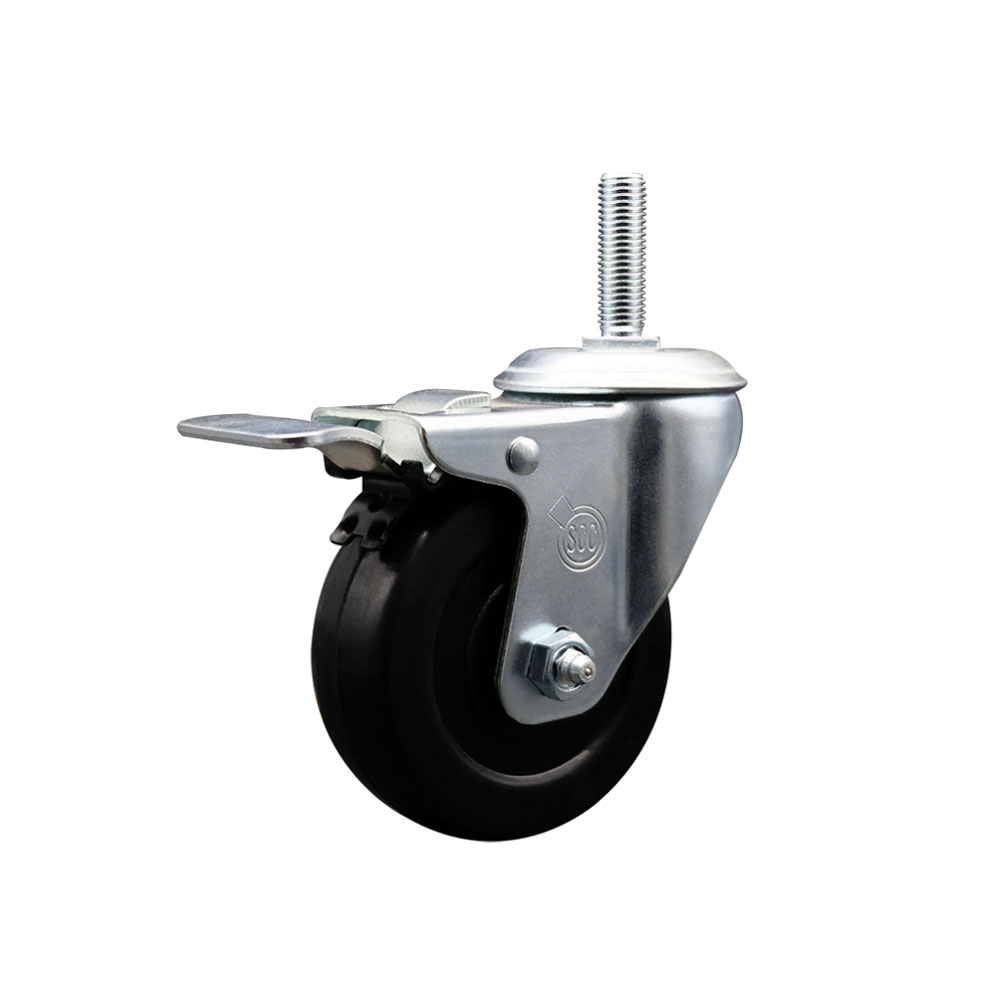 SCC-TSTTL20S414-SRS-58212 Soft Rubber Swivel Threaded Stem Caster with 4 x 1.25 in. Black Wheel & 0.63 in. Stem & Total Locking Brake