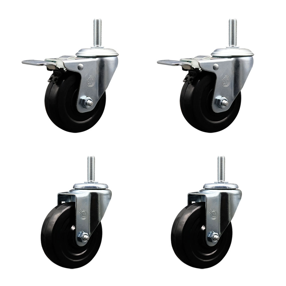 SCC-TSTTL20S414-SRS-58212-2-S-2 Soft Rubber Swivel Threaded Stem Caster with 4 x 1.25 in. Black Wheels & 0.63 in. Stems - Set of 4