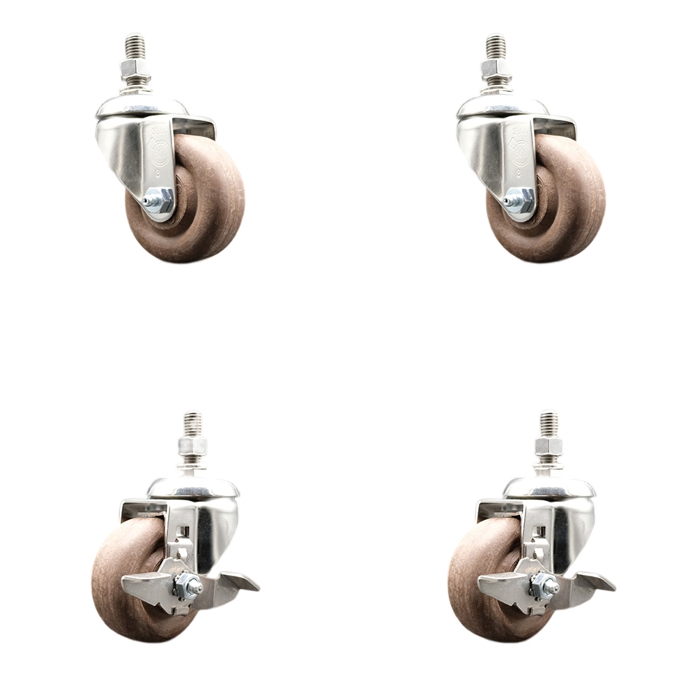 High Temperature Glass Filled Nylon Swivel Stem Caster with 3 in. Caster Wheel, - 316 Stainless Steel Caster - Set of 4